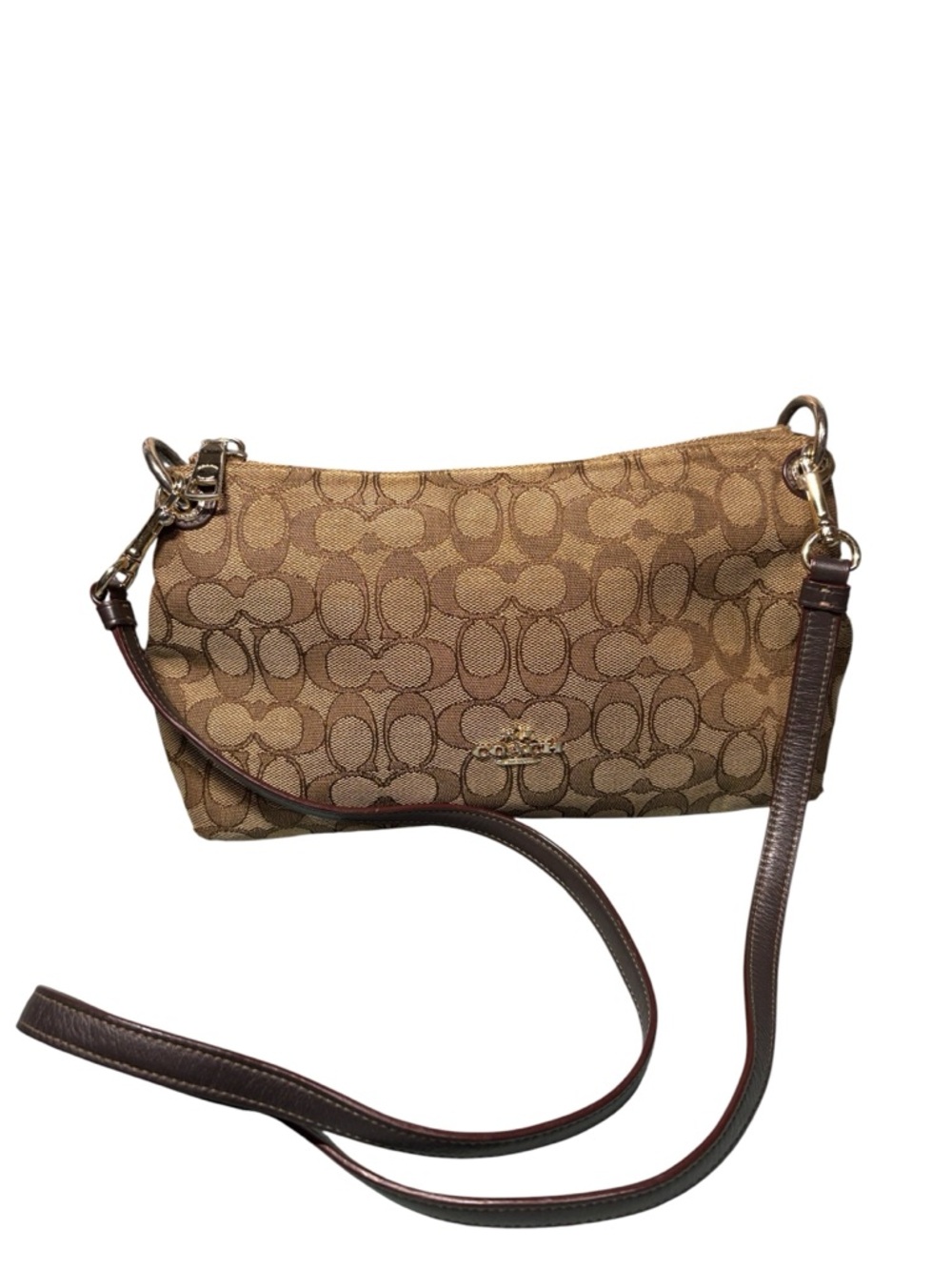 Coach Signature Charley Crossbody Bag Crescent Hobo | Khaki & Brown F55663